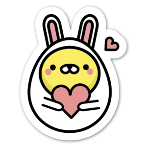 A cute, cartoon bunny holding a heart.
