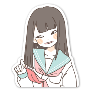 A high school girl sticker with a bad eye