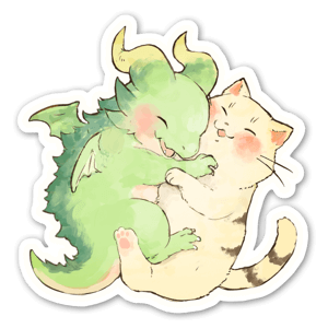 A stray cat series sticker that picked up a dragon egg
From the stray cat series that picked up dragon eggs, it is a hugging sticker of a cute dragon boy and a mother cat.