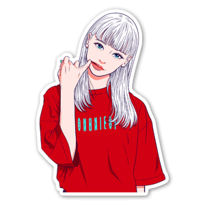 Original sticker of illustrator Hime. 80's style illustrations, pop colours and cute girls.