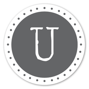 A white U on the grey background 