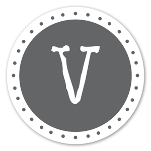 V as a grey sticker 