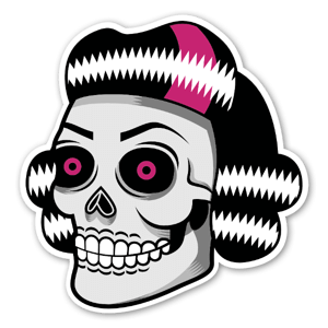 A girly skull with pink hair as stickers 