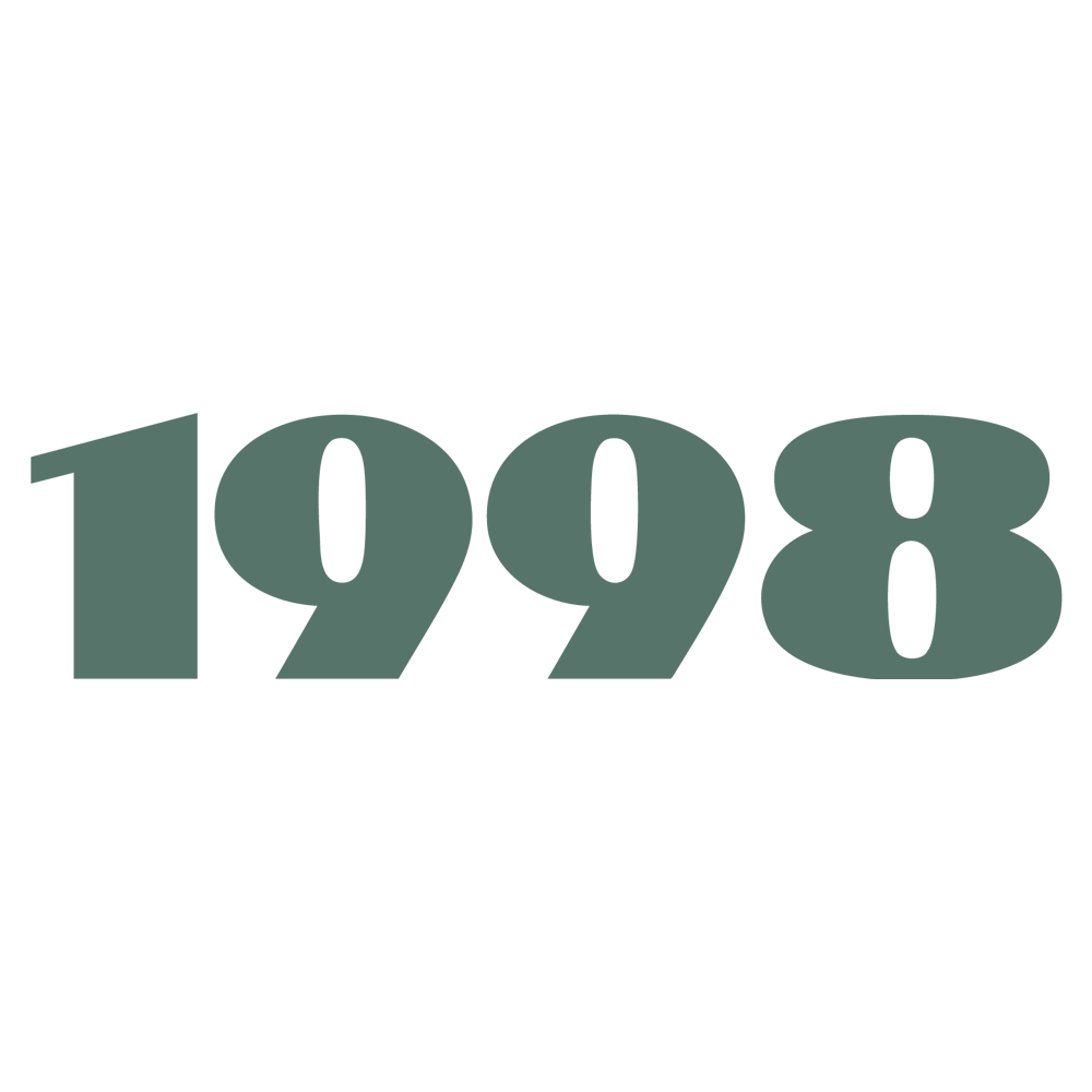 Bold green numbers "1998" on a plain white background.