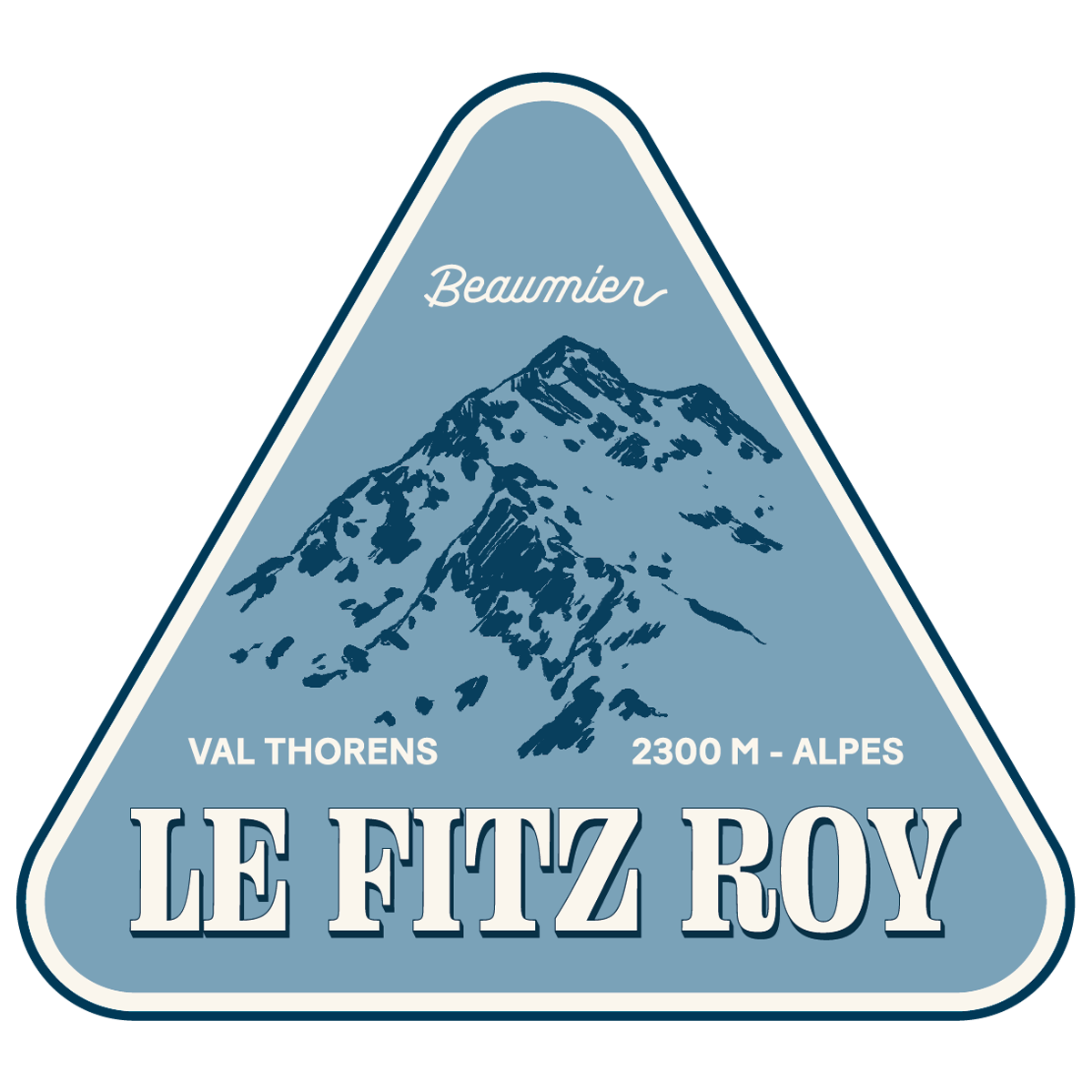 Blue and white logo of Le Fitz Roy with a mountain illustration, labeled "Val Thorens 2300m - Alpes" and "Beaumier" at the top.