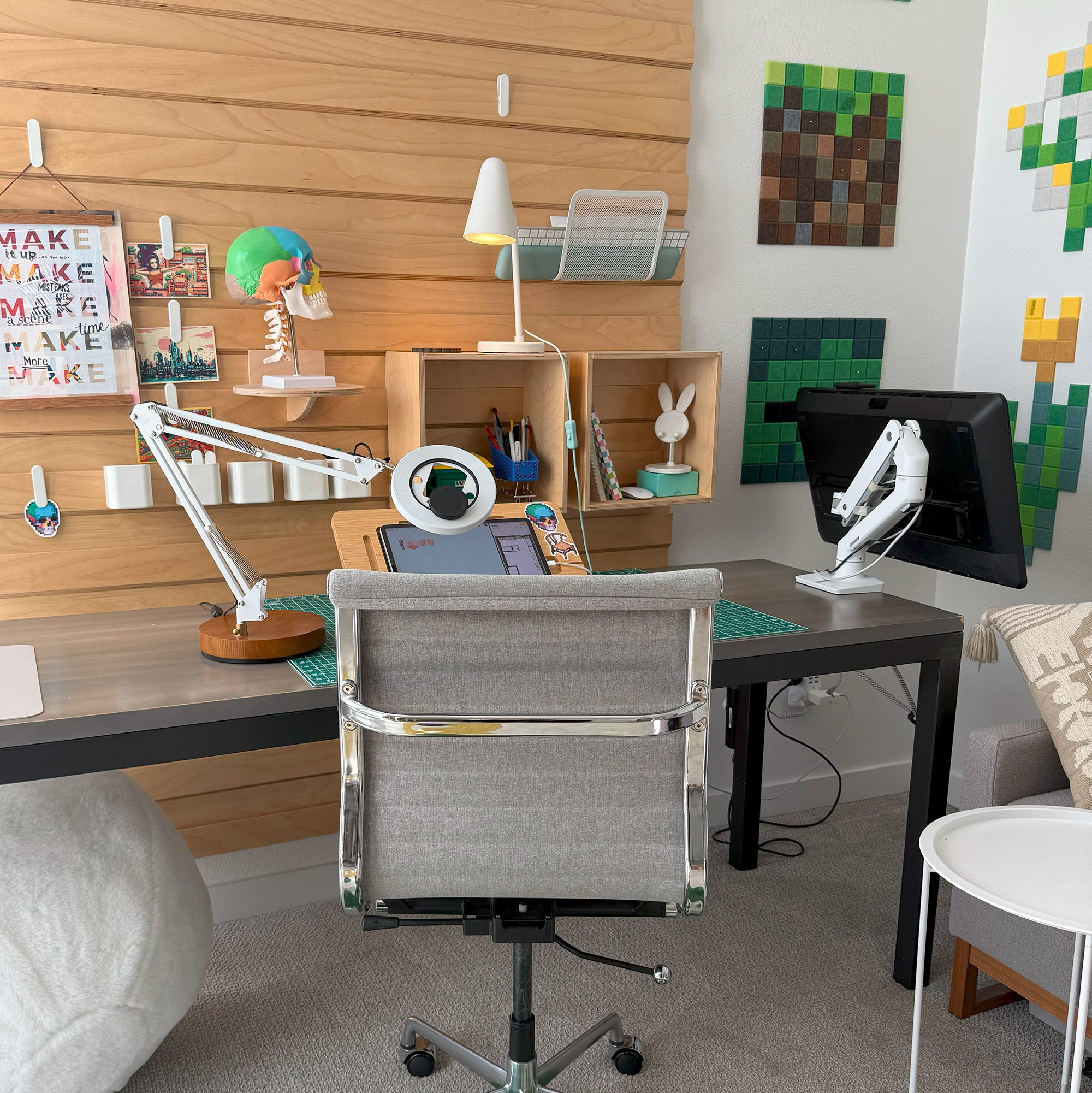 Picture of Pixebo's studio with pixel art