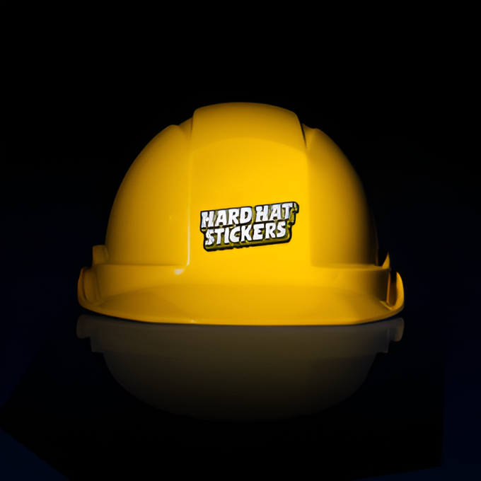 Text sticker on yellow hard hat.
